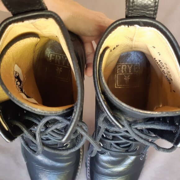 Frye Veronica Lace-Up Black Leather Combat Boot - Picture 10 of 14